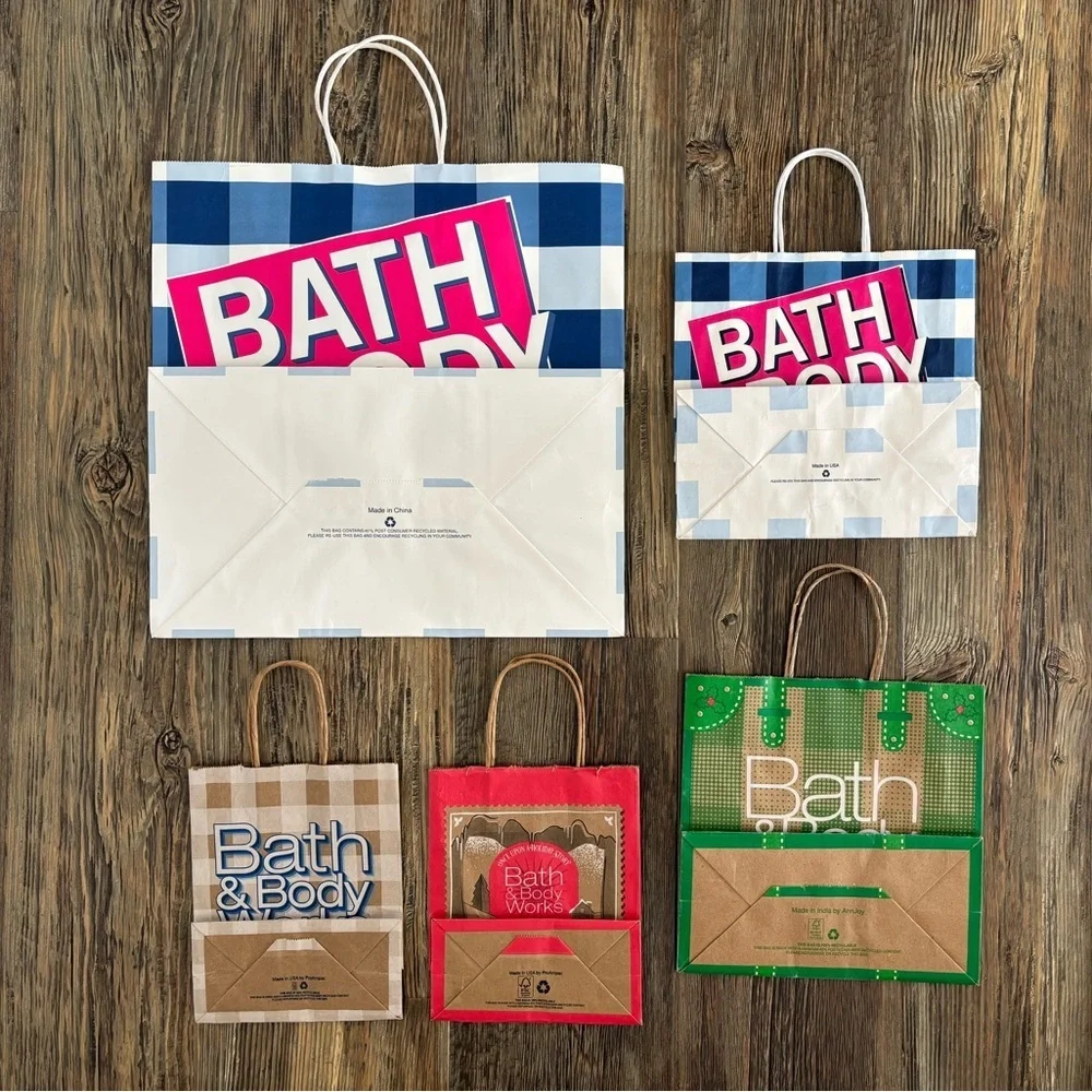Lot of 5 Bath & Body Works Empty Paper Shopping Gift Favor Bags Various Sizes